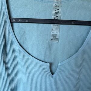 Women's Ribbed Long Sleeve Top - Light Blue